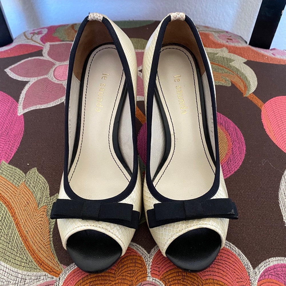 Women’s Le Saunda Open Toe Heels Snake Skin